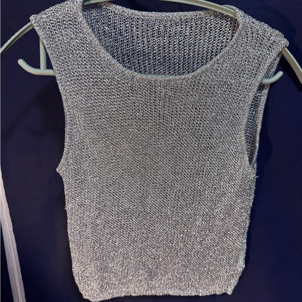 Silver Sleeveless Knit Top